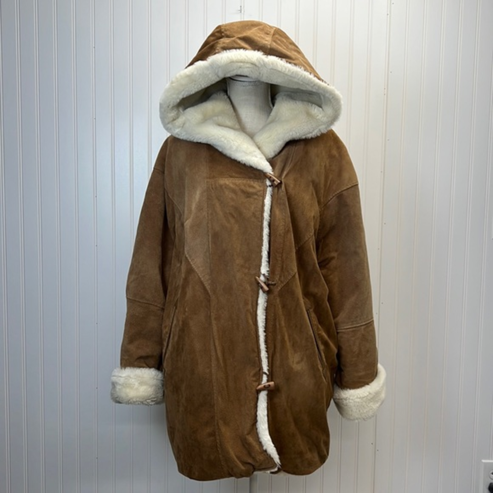 J.Percy For Marvin Richards Suede Faux Fur Lined Hooded‎ Coat Sz S